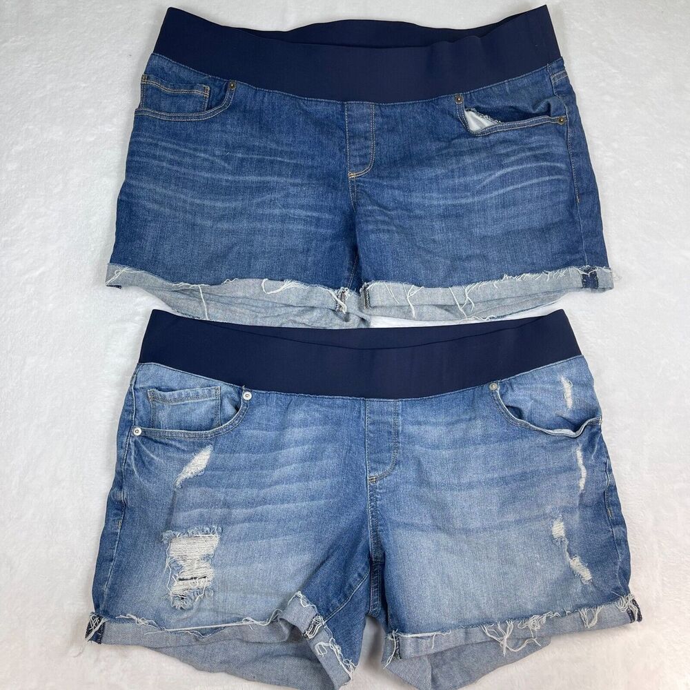 Great Expectations Maternity Shorts Womens XXL Denim Blue Distress 2 Pair